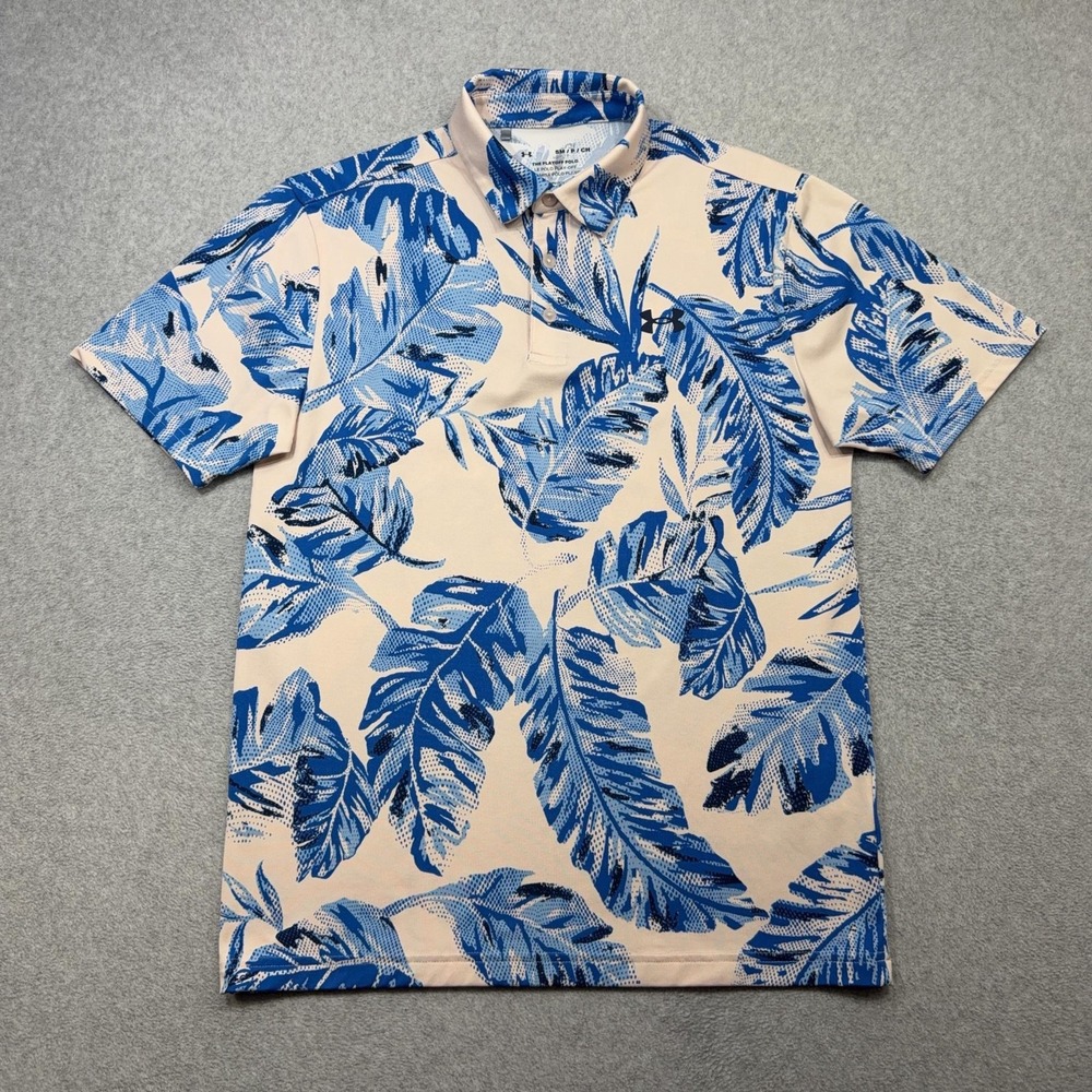 Under Armour Playoff Polo Shirt Mens Small Pink Blue Floral Golf Performance